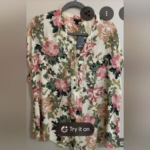 Torrid Ivory Floral Georgette Zip-Front Dolman Blouse Size 2X Pocket Coquette